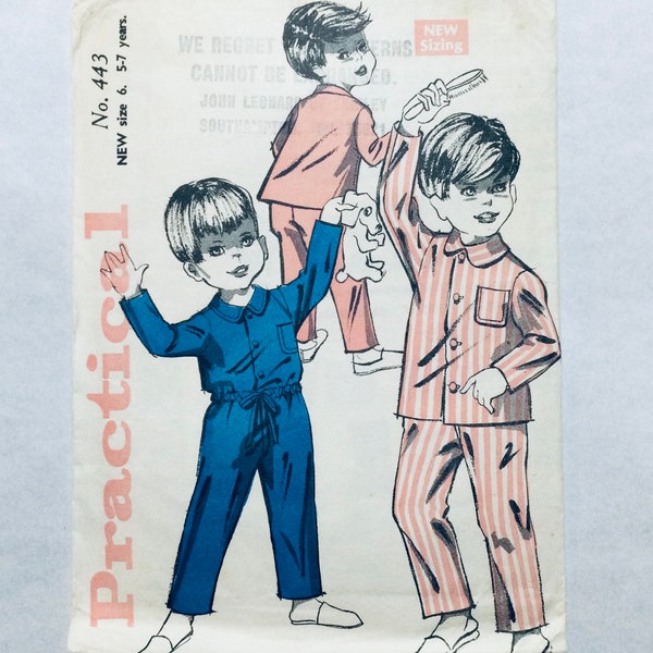 Practical 443 vintage pattern from the 1960s Children's Pyjamas for 5-7 years used