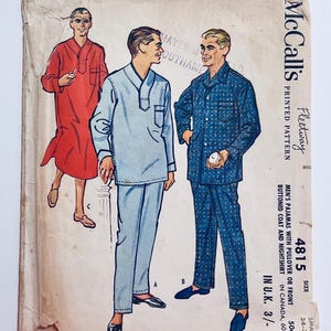 McCall's 4815 Vintage 1958 Printed Sewing Pattern Men's Pajamas and Nightshirt factory folded except pants 34-36 chest