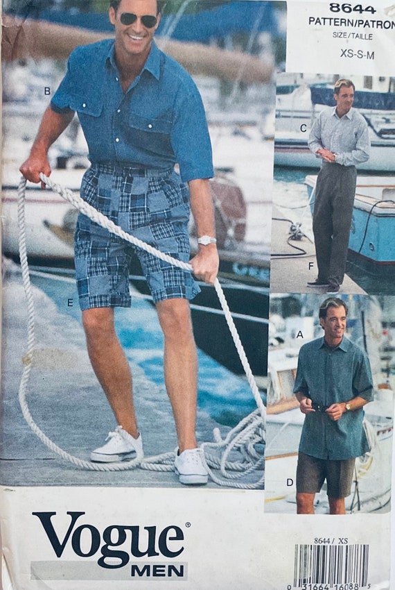 Vogue 8644 Vintage 1993 Sewing Pattern Men's Shirt, Shorts and