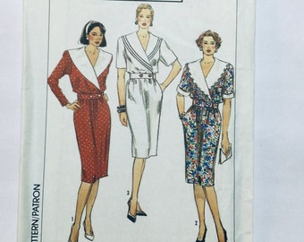 Simplicity 9513 Vintage 1989 Easy Sewing Pattern Misses' Dress with Collar Variations 14-20 factory folded