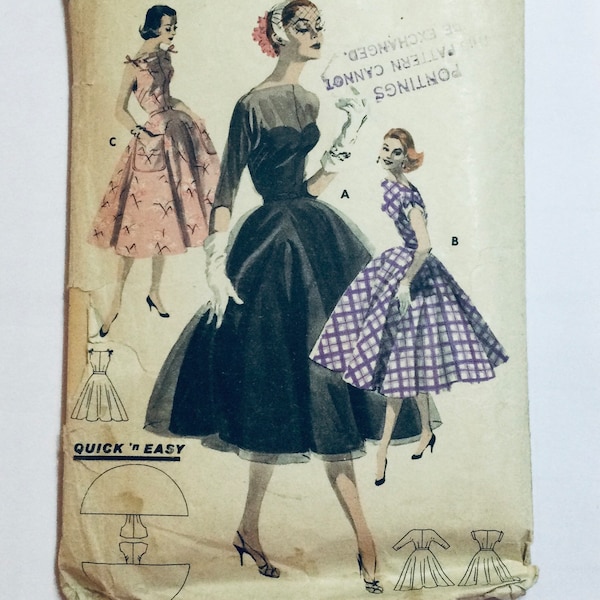 Butterick 7658 vintage des années 1950 Original pas une copie modèle rapide et facile cercle robe jupe buste 36 utilisé