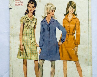 Simplicity 7168 vintage 1967 Sewing Pattern Misses' Shirt Dress to fit 40 inch bust used complete