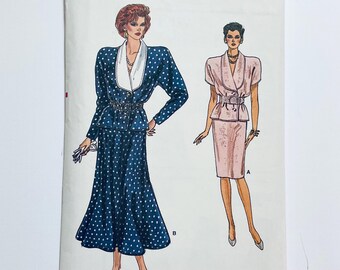 Very Easy Very Vogue 9772 Vintage 1986 Sewing Pattern Misses' Top and Skirt sizes 14 16 18 some pieces separated none cut to size