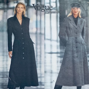 Vogue 1054 Vintage 1992 Molde de Costura para Vestido Casaco Forrado Feminino da Donna Karan, tamanhos 14-18, dobrado de fábrica.