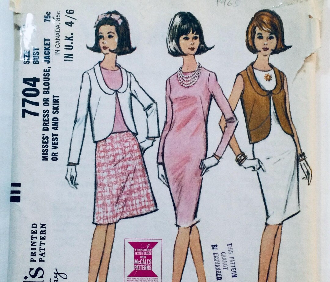 Mccall's 7704 Vintage 1965 Sewing Pattern Misses' Dress Blouse, Jacket ...