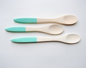 Set of 3 Dipped Wooden Kitchen Mixing / Cooking Spoons - Blue - Beach Glass