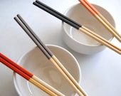 RETIRED - SUNSET Collection - Orange, Coral, Gray - Set of 4 Paint Dipped Blonde Bamboo Chopsticks