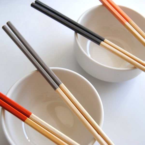 RETIRED - SUNSET Collection - Orange, Coral, Gray - Set of 4 Paint Dipped Blonde Bamboo Chopsticks