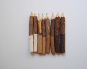 DRIFTWOOD >> Eight 5" Dipped Graphite Rustic Twig Pencils - Ivory Brown Ombre