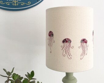 Jellyfish Embroidered Lampshade with Liberty Print