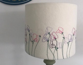 Lampshade embroidered sweet peas