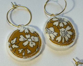 Earrings embroidered liberty print large circles
