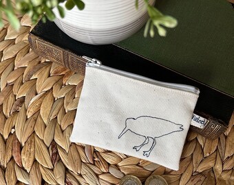 Embroidered Oyster Catcher pouch lined with Liberty Print fabric.