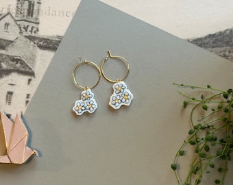 Forget-me-not embroidered hoop earrings