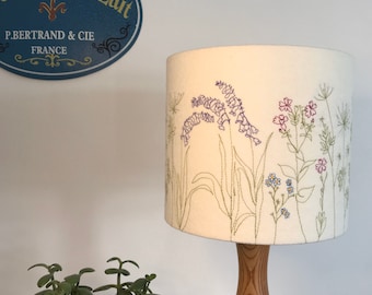 Lampshade embroidered Cornish Hedgerow