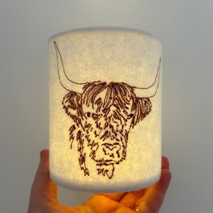 Lantern Embroidered Highland Cow