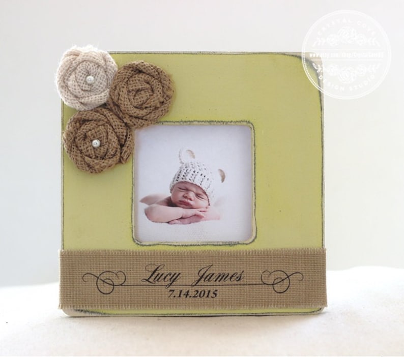 Baby Picture Frame Nursery GIFT Personalized Burlap Yellow Etsy