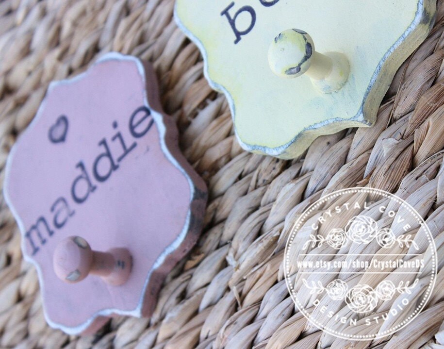 Kids Room Bathroom Towel Hook Personalized Hand Stamped Wall