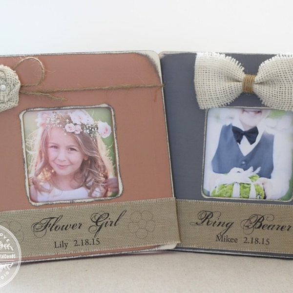 Thank You Gift for Flower Girl and Ring Bearer (set of 2) Custom Personalized Picture Frame Rustic Burlap Wedding Gift