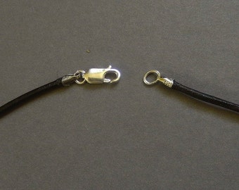 LEATHER BLACK CORD, 2mm Cord, Custom Made, Black Leather,  Cord Necklace, Trina Rindy, Sterling Lobster Claw Clasp