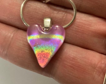 DICHROIC FUSED HEART, Dichroic Jewelry, Pink Jewelry, Small Heart, Dichroic Pendant, Trina Rindy Glass, Small Heart