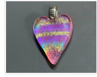 PINK DICHROIC HEART,  Pink Jewelry, Dichroic Heart, Glass Heart, Pink Rainbow Heart,Trina Rindy, Dichroic,  Gift for Her