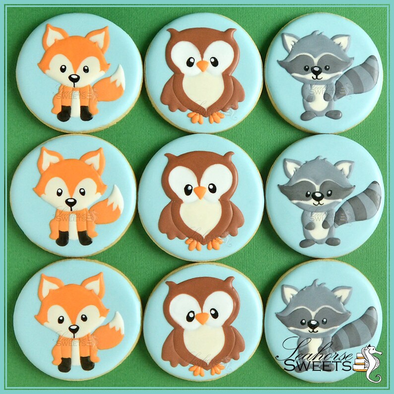 Woodland Animal Cookies Fox Owl And Raccoon Quantity 12 Etsy