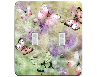 White Nymph Butterfly Pink Precision Laser Cut Duplex and Grounded Outlet Wall Plate Covers