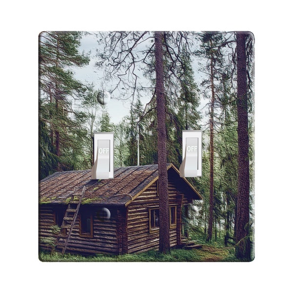 Embossi Printed Maxi Metal Woodland Log Cabin by the Lake - Light Switch / Outlet Cover, L0341