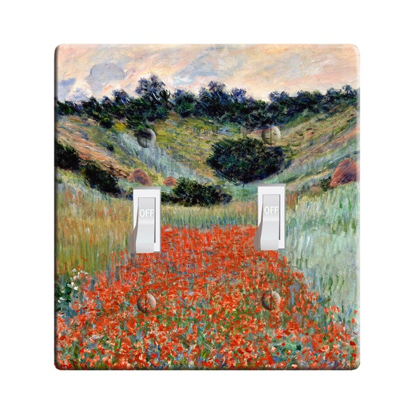 Embossi Printed Maxi Metal  Poppy Field in a Hollow at Giverny by Monet, Impressionism  Switch Plate - Light Switch / Outlet Cover,  L0147