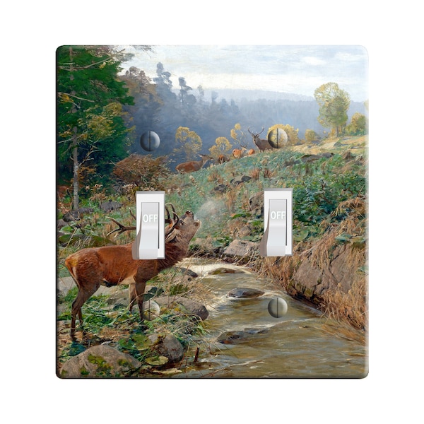 Embossi Printed Maxi Metal Herd of Red Deer by Christian Johann Kroner His  Switch Plate - Light Switch / Outlet Cover,  L0133