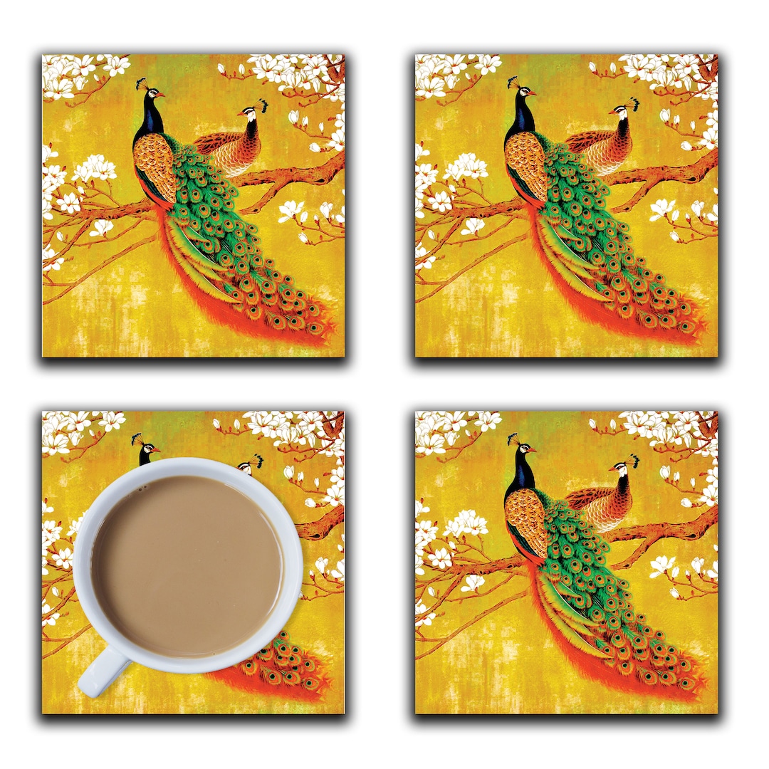 Peacocks Vintage Style Bird Coasters Set of 4 Etsy