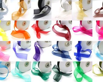 50 Yard Sheer Organza Ribbon Rolls in 24 Colors - Select Size: 3/8", 1/2", 5/8", 7/8", 1", and 1 1/2"