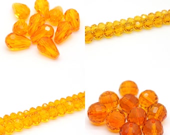 Sun Orange AAA Faceted Crystal Beads - Select Drop, Disco, Round, or Rondelle