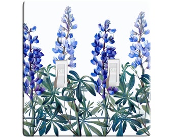 Embossi Printed Maxi Metal Blue Lupine / Blue Bonnet American Wildflower Botanical Switch Plate - Light Switch / Outlet Cover, L0268