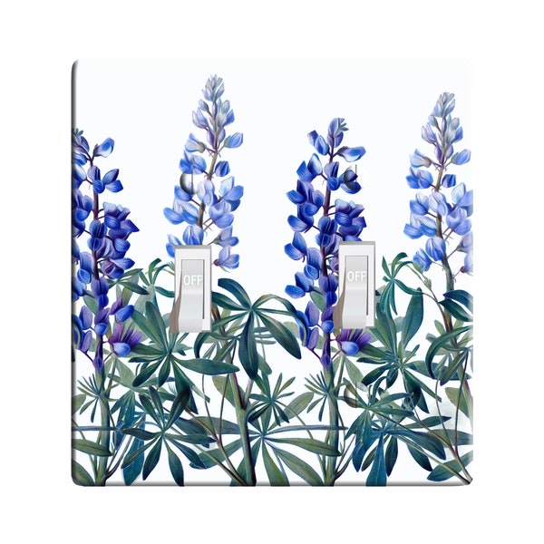 Embossi Printed Maxi Metal Blue Lupine / Blue Bonnet American Wildflower Botanical Switch Plate - Light Switch / Outlet Cover, L0268