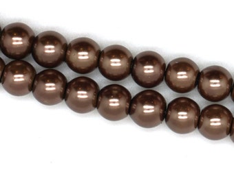 Bronze Glass Faux Pearl Strands - Select Size: 6mm, 8mm, 10mm