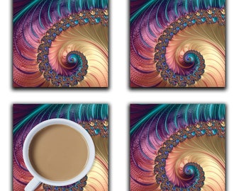 Fractal Mandelbrot Coasters,  set of 4