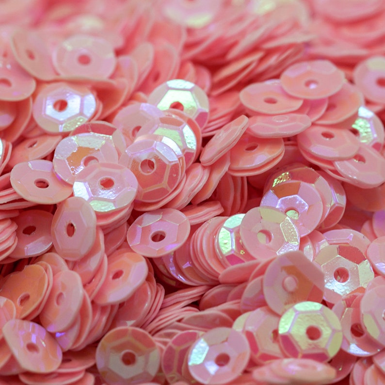 1 OZ Package SEQUINS 6mm AB Light Pink Round Cup Paillettes