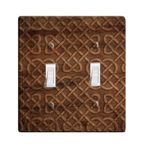 Embossi Printed Maxi Metal Viking Norse / Celtic Knot Wood Pattern Switch Plate Cover - Light Switch / Outlet Cover Custom Plate, L0047