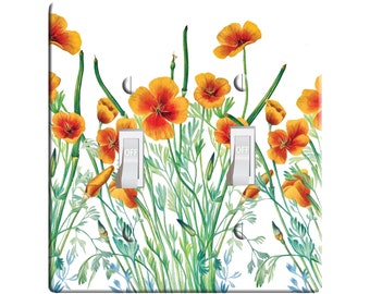 Embossi Printed Maxi Metal California Poppy American Wildflower Botanical Switch Plate - Light Switch / Outlet Cover, L0269