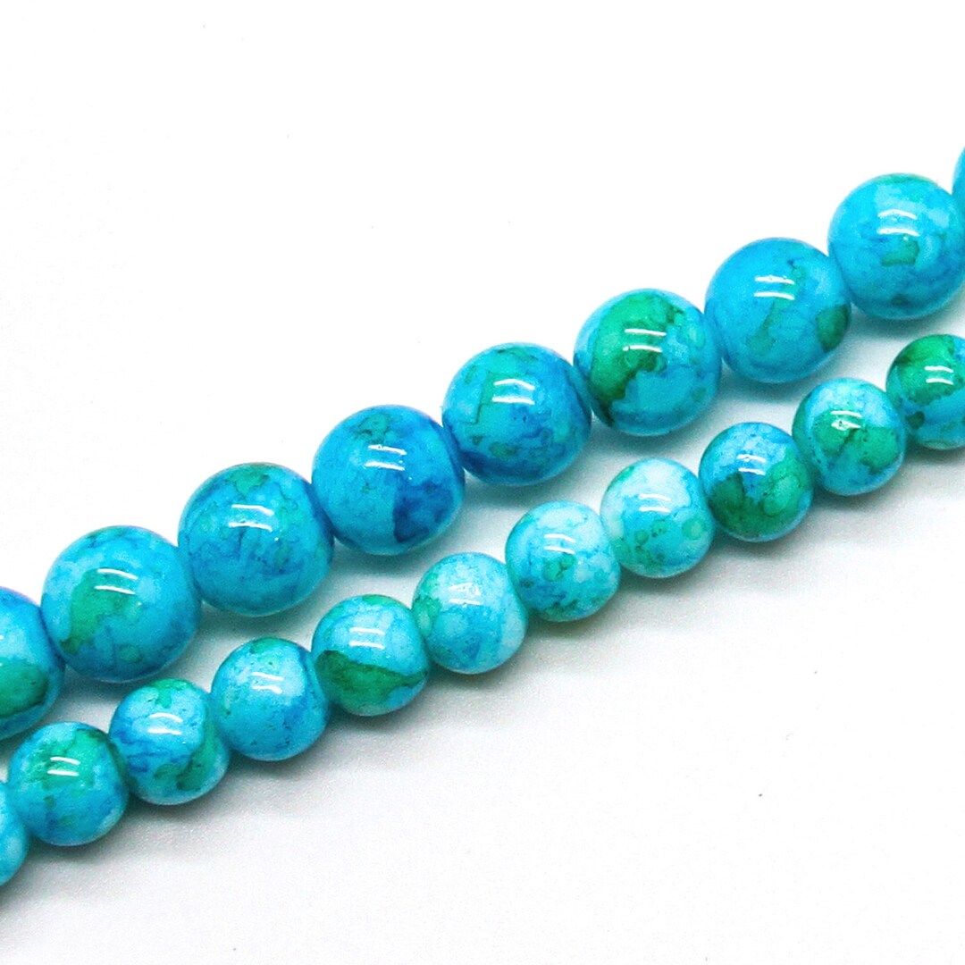 Mottled Turquoise Green Round Opaque Glass Baked Beads Choose Size 6mm
