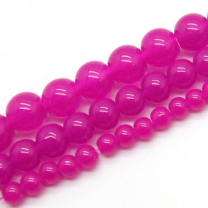 Hot Pink Jadeite Transparent Glass Bead Strands Select Size: 4mm, 6mm, 8mm image 1