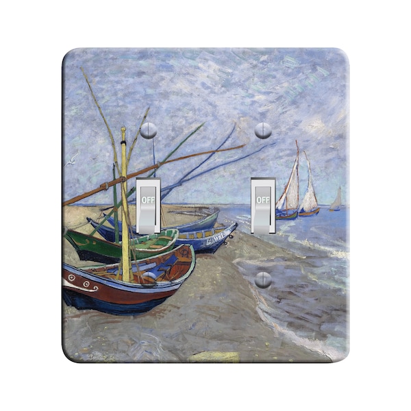 Embossi Printed Maxi Metal Van Gogh, Fishing Boats on the Beach at Les Saintes-Maries  Switch Plate - Light Switch / Outlet Cover,  L0162