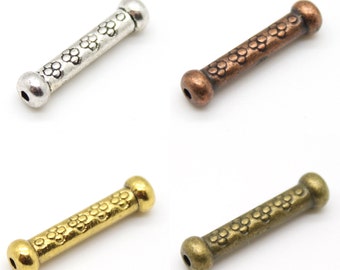 6 Flower Bar Beads - silver, gold, copper, or bronze - Nickel Free Tibetan Silver Alloy- DIY Jewelry and Crafts