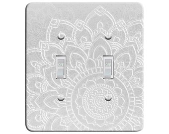 Embossi Printed Maxi Metal Switch Plate - Light Switch / Outlet Cover, Gray Sand - 408 Mandala Elephant Collection