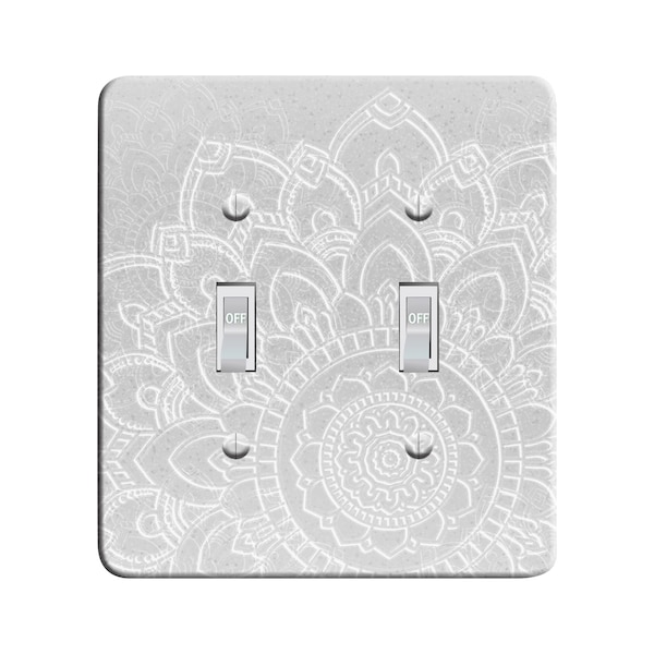 Embossi Printed Maxi Metal Switch Plate - Light Switch / Outlet Cover, Gray Sand - 408 Mandala Elephant Collection