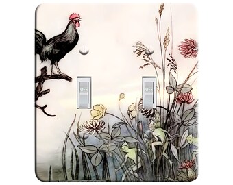 Embossi Printed Maxi Metal Warwick Goble Rooster Fairy Tale Art Plate - Light Switch / Outlet Cover, 1041