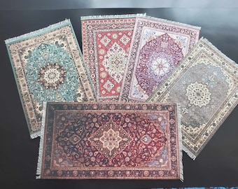 Set of 5 Persian Cotton Canvas Carpets For Dollhouse | 1:12 Scale Miniature | Diorama