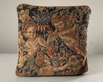 Vintage Cherub Nadelspitze Kissen mit Samtunterlage / Baby Engel Stickerei Christliche Wohnkultur